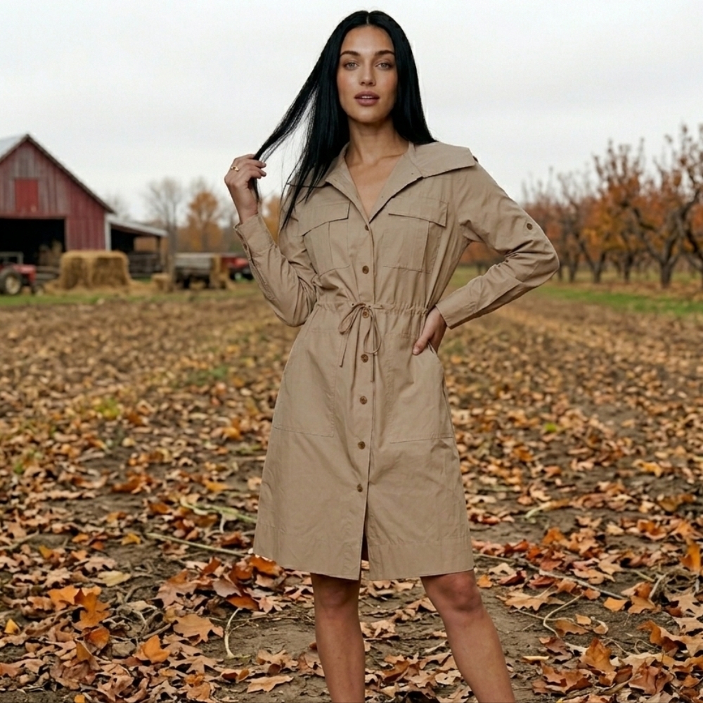Banana Republic Maverick Tan Utility Trench Shirt Dress Size XS